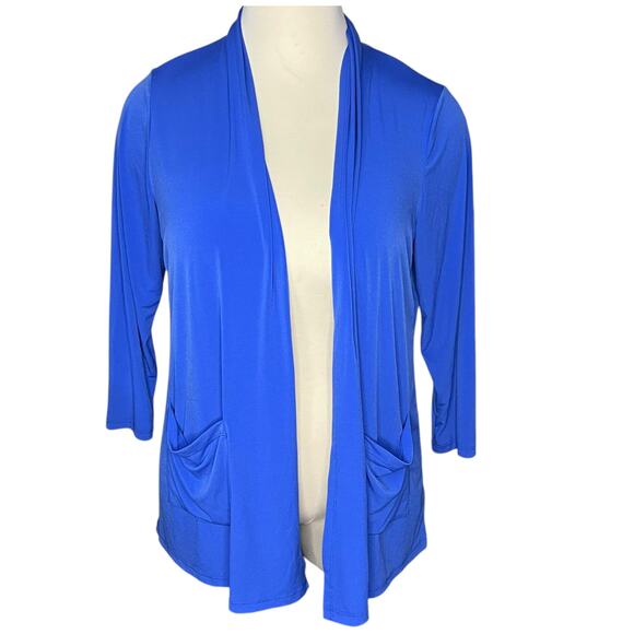 Susan Graver Women’s 1X Open Front Cardigan - Blue, Lightweight, 3/4 Sleeves - Picture 1 of 7